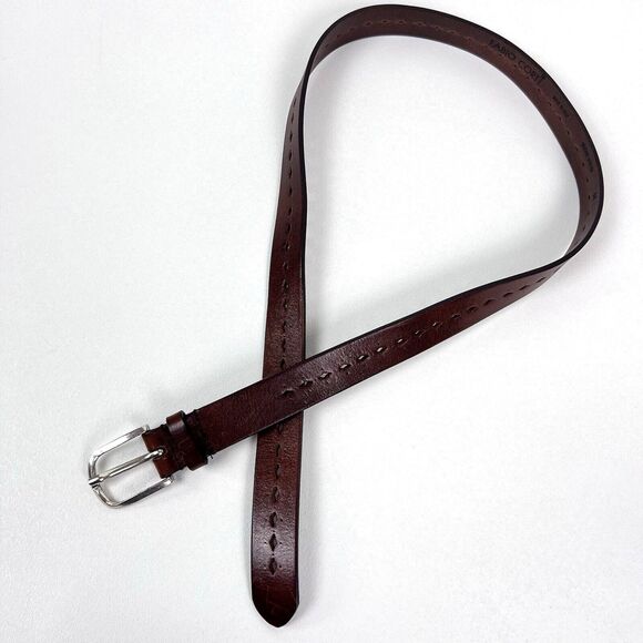 Fabio Corti Brown Leather Belt Diamond Cut-Outs Made in Italy Size Medium 38" - Picture 4 of 10